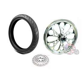 Ultima 37-611-25mm-bwpackage Polished Kool Kat 23 X 3.5 Billet Front Wheel Rim Bw Tire Package Harley Touring