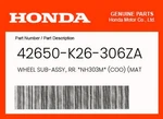 Honda Genuine Wheel Sub-assy., Rr. *NH303M* (coo) (mat Axis Gray Metallic). Fixed Price $190.33.