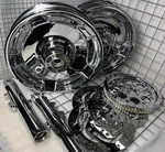 Harley Wheels Touring Air Strike 2000-08 Chrome Fork Legs & Bearings Exchange. Fixed Price $2250.00.