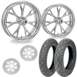 Pm Paramount Chrome 21/18 Front Rear Wheel Package Set Tires Rotors Harley Flh/t. Fixed Price $3999.00.