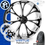 Performance Machine Virtue Platinum Cut Wheel Front Package Harley Touring 21". Fixed Price $2683.75.