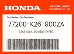 Honda Genuine Seat Assy., Double (TYPE1) 77200-K26-900ZA. Fixed Price $122.76.