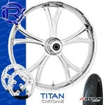 Rotation Titan Chrome Custom Motorcycle Wheel Front Package Harley Touring 23". Fixed Price $2408.25.