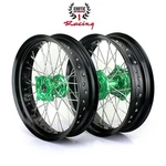 Supermoto Wheels Kawasaki KX250F KX450F Green Hub Black Rim 17" 2006/2018. Fixed Price $515.64.
