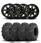 Itp Hurricane 14" Black Wheels And Mega Mayhem Tires 27X11-14. Fixed Price $1591.77.